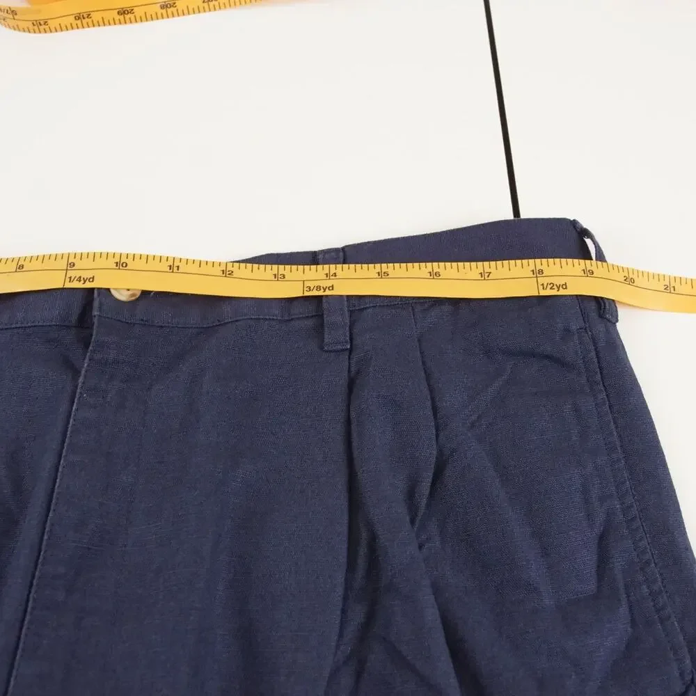 Vintage Eddie Bauer High Waist Pleated Linen Cotton Blend Blue Pants Sz 40 x 30